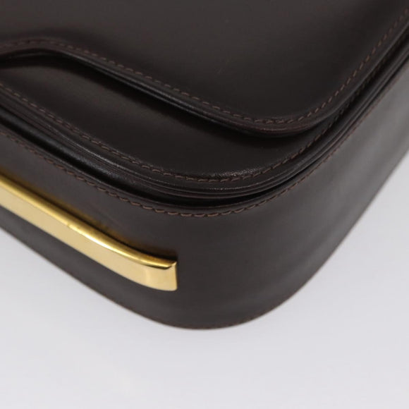 GUCCI Shoulder Bag Leather Brown Gold Auth ep13909