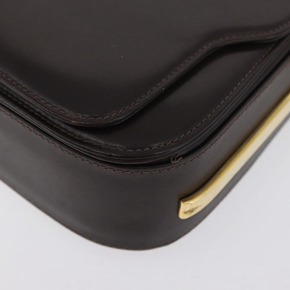 GUCCI Shoulder Bag Leather Brown Gold Auth ep13909