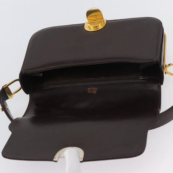 GUCCI Shoulder Bag Leather Brown Gold Auth ep13909