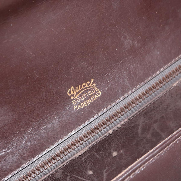 GUCCI Shoulder Bag Leather Brown Gold Auth ep13909