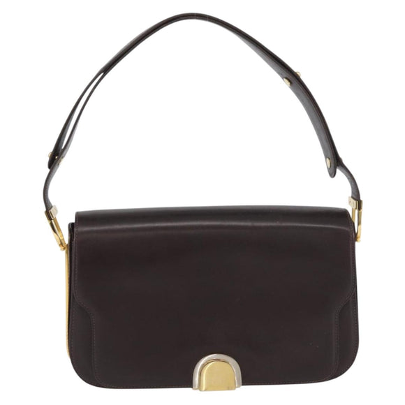 GUCCI Shoulder Bag Leather Brown Gold Auth ep13909