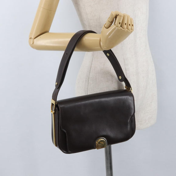 GUCCI Shoulder Bag Leather Brown Gold Auth ep13909