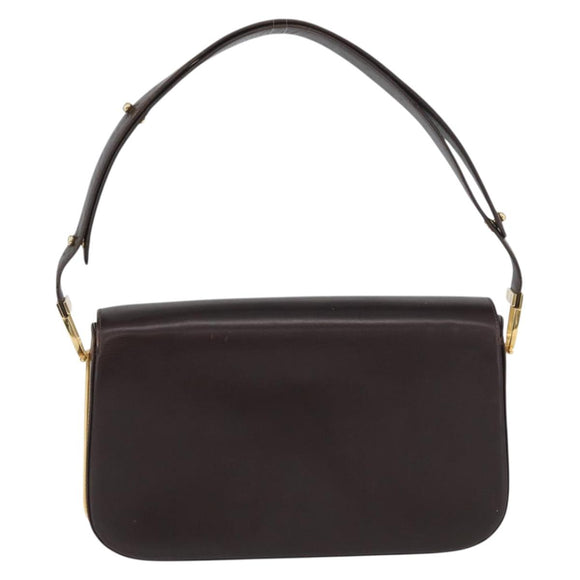 GUCCI Shoulder Bag Leather Brown Gold Auth ep13909