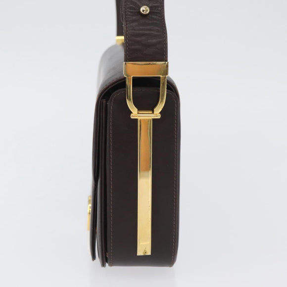GUCCI Shoulder Bag Leather Brown Gold Auth ep13909