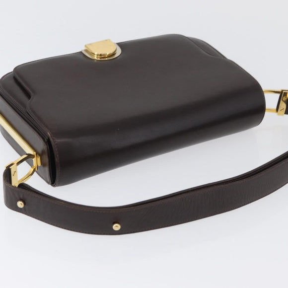 GUCCI Shoulder Bag Leather Brown Gold Auth ep13909