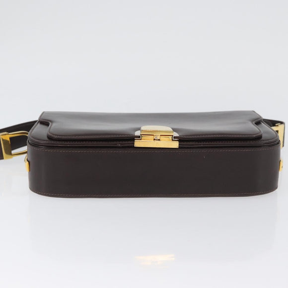 GUCCI Shoulder Bag Leather Brown Gold Auth ep13909