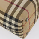BURBERRY Nova Check Hand Bag PVC Beige Silver Auth ep13911-15
