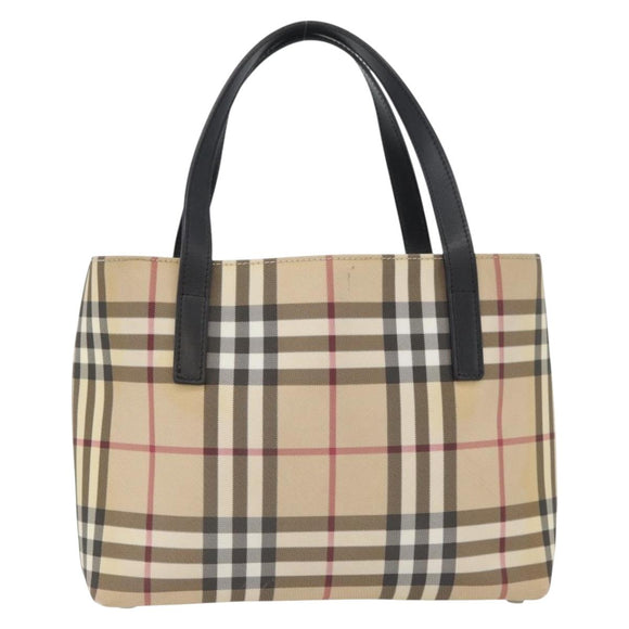 BURBERRY Nova Check Hand Bag PVC Beige Silver Auth ep13911