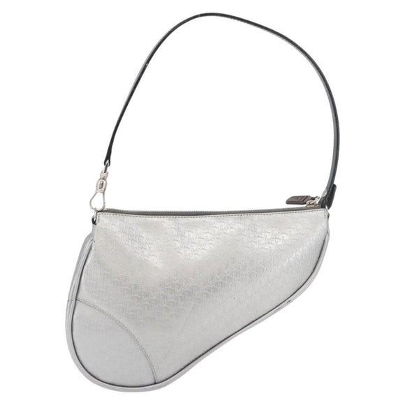 Christian Dior Trotter Canvas Saddle Accessory Pouch PVC Silver Auth ep13915A