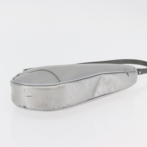 Christian Dior Trotter Canvas Saddle Accessory Pouch PVC Silver Auth ep13915A