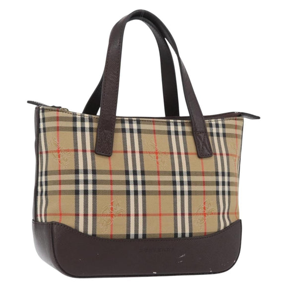BURBERRY Nova Check Hand Bag Canvas Beige Gold Auth ep13921