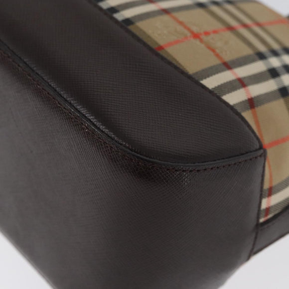 BURBERRY Nova Check Hand Bag Canvas Beige Gold Auth ep13921