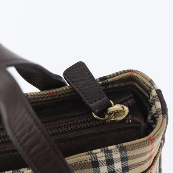 BURBERRY Nova Check Hand Bag Canvas Beige Gold Auth ep13921