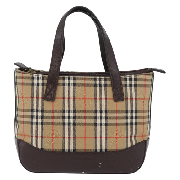 BURBERRY Nova Check Hand Bag Canvas Beige Gold Auth ep13921
