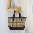 BURBERRY Nova Check Hand Bag Canvas Beige Gold Auth ep13921-22
