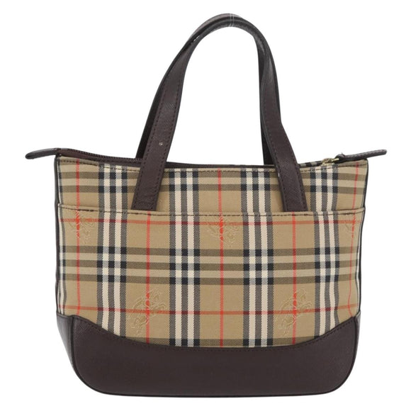 BURBERRY Nova Check Hand Bag Canvas Beige Gold Auth ep13921