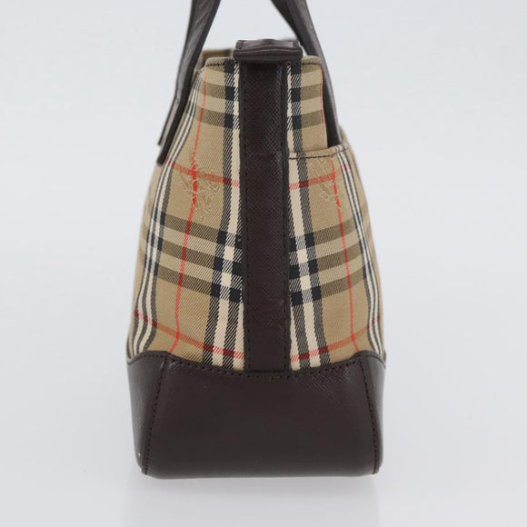 BURBERRY Nova Check Hand Bag Canvas Beige Gold Auth ep13921
