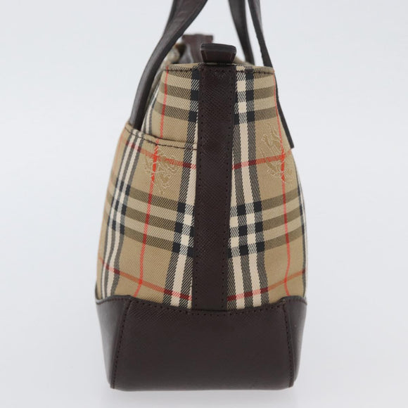 BURBERRY Nova Check Hand Bag Canvas Beige Gold Auth ep13921