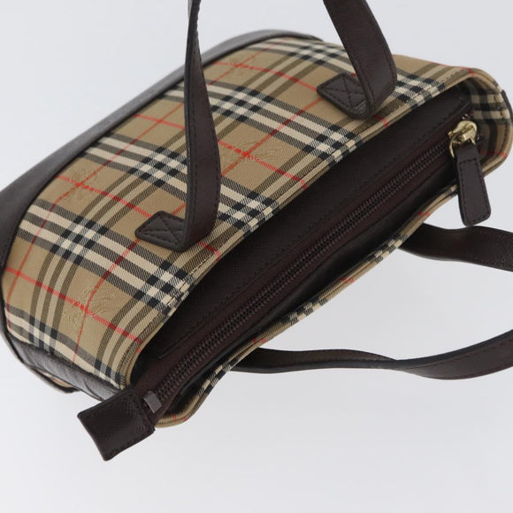 BURBERRY Nova Check Hand Bag Canvas Beige Gold Auth ep13921