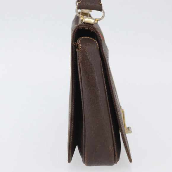 GUCCI Web Sherry Line Shoulder Bag Leather Brown Gold Auth ep13922