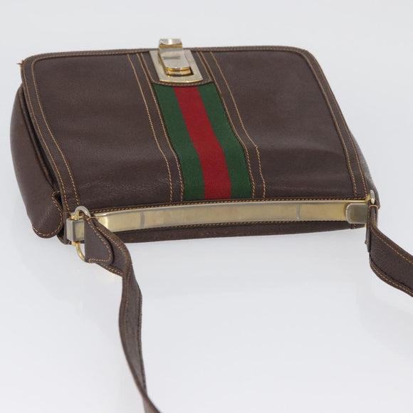 GUCCI Web Sherry Line Shoulder Bag Leather Brown Gold Auth ep13922