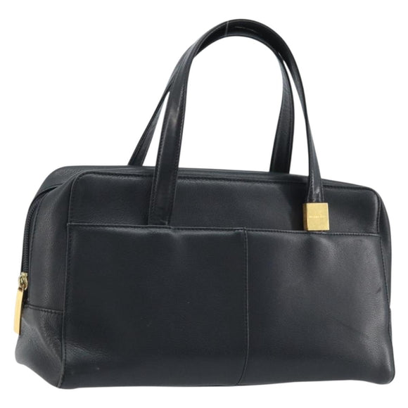 BURBERRY Hand Bag Leather Black Gold Auth ep13929
