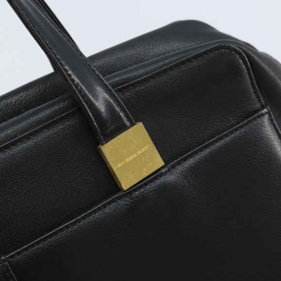 BURBERRY Hand Bag Leather Black Gold Auth ep13929