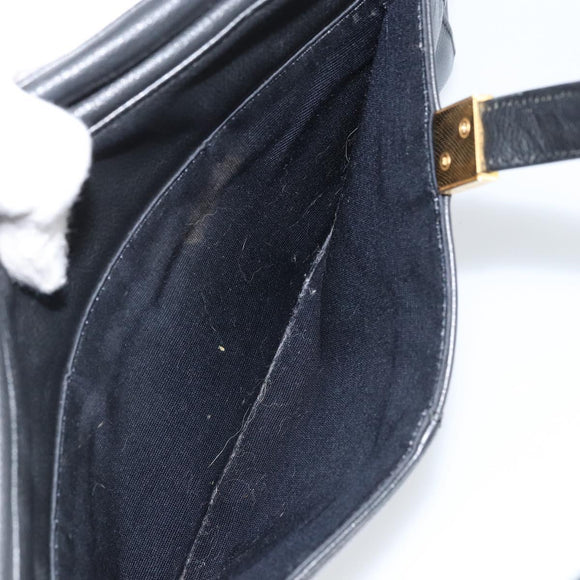 BURBERRY Hand Bag Leather Black Gold Auth ep13929