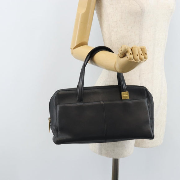 BURBERRY Hand Bag Leather Black Gold Auth ep13929