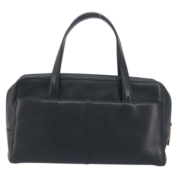 BURBERRY Hand Bag Leather Black Gold Auth ep13929