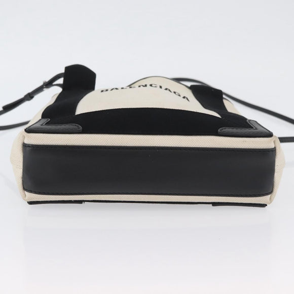 BALENCIAGA Navy Cabas XS Bag Canvas Leather White Navy 390346 Auth ep13935