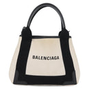 BALENCIAGA Navy Cabas XS Bag Canvas Leather White Navy 390346 Auth ep13935-13
