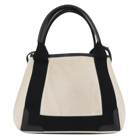 BALENCIAGA Navy Cabas XS Bag Canvas Leather White Navy 390346 Auth ep13935