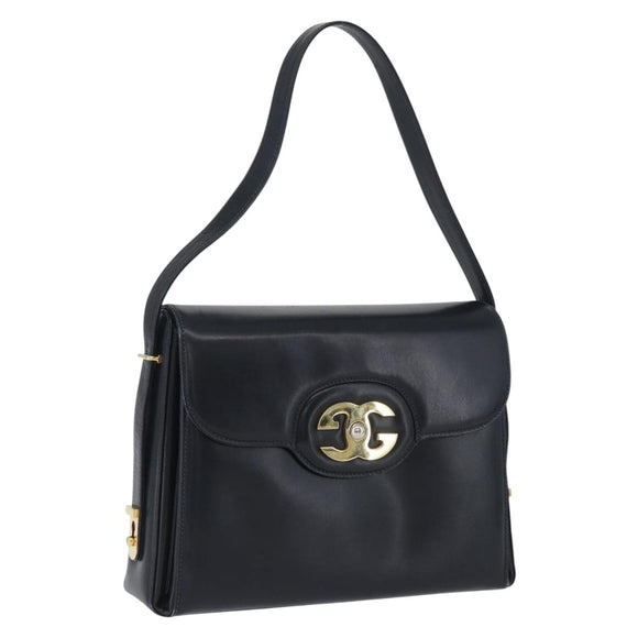 GUCCI Shoulder Bag Leather Navy Gold Auth ep13947V