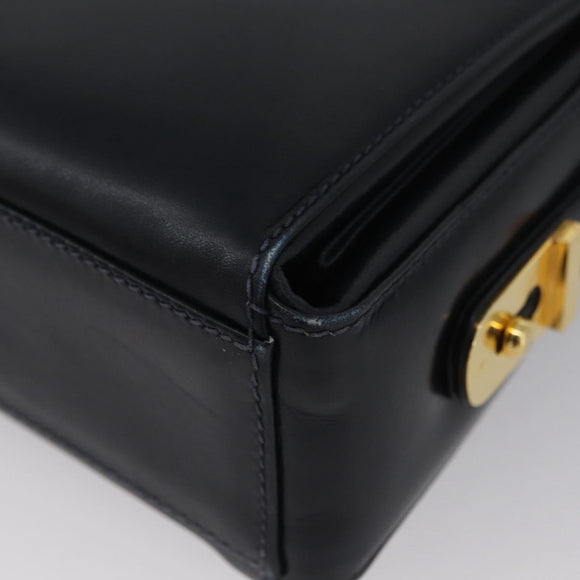 GUCCI Shoulder Bag Leather Navy Gold Auth ep13947V