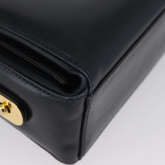 GUCCI Shoulder Bag Leather Navy Gold Auth ep13947V
