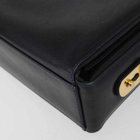 GUCCI Shoulder Bag Leather Navy Gold Auth ep13947V