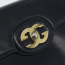 GUCCI Shoulder Bag Leather Navy Gold Auth ep13947V-17
