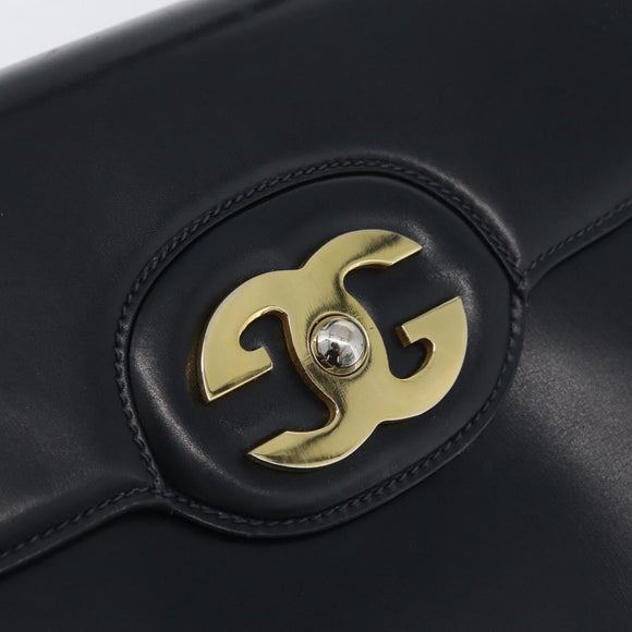 GUCCI Shoulder Bag Leather Navy Gold Auth ep13947V