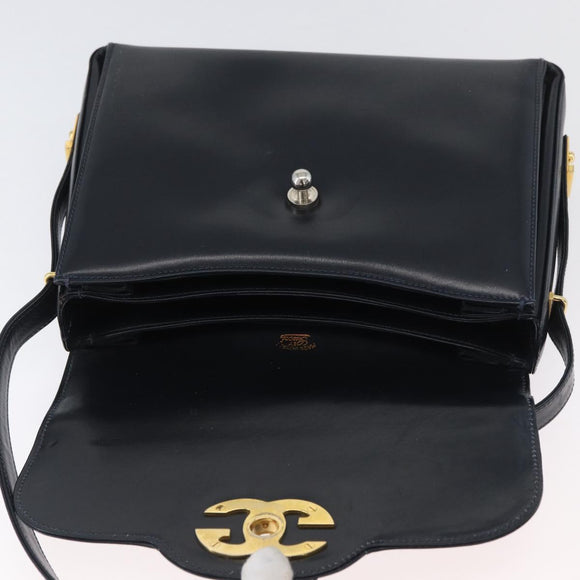 GUCCI Shoulder Bag Leather Navy Gold Auth ep13947V