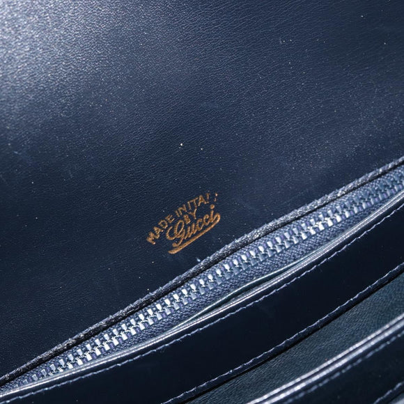 GUCCI Shoulder Bag Leather Navy Gold Auth ep13947V
