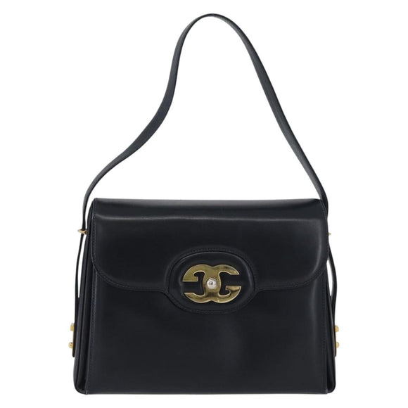 GUCCI Shoulder Bag Leather Navy Gold Auth ep13947V