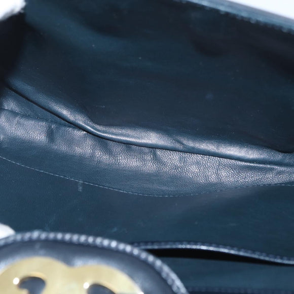 GUCCI Shoulder Bag Leather Navy Gold Auth ep13947V