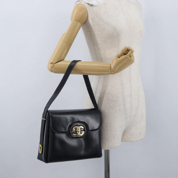 GUCCI Shoulder Bag Leather Navy Gold Auth ep13947V