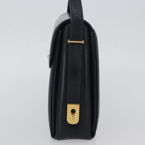 GUCCI Shoulder Bag Leather Navy Gold Auth ep13947V