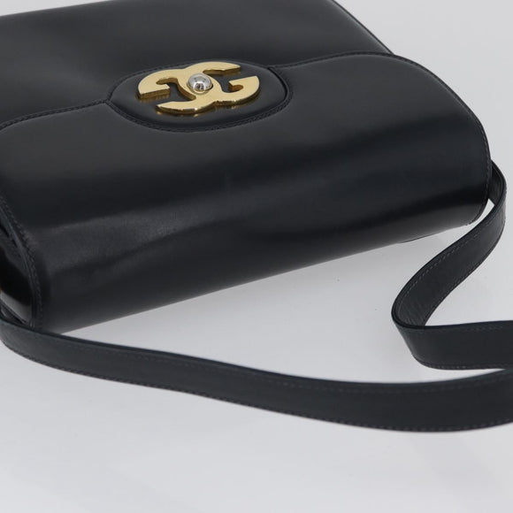 GUCCI Shoulder Bag Leather Navy Gold Auth ep13947V