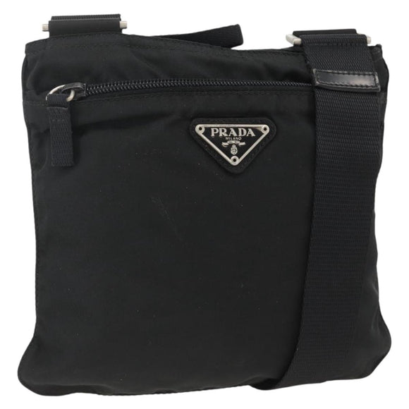 PRADA Shoulder Bag Nylon Black Silver Auth ep13949