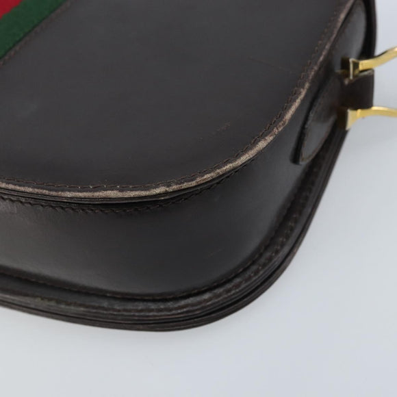 GUCCI Horsebit Web Sherry Line Shoulder Bag Leather Dark Brown Gold Auth ep13957