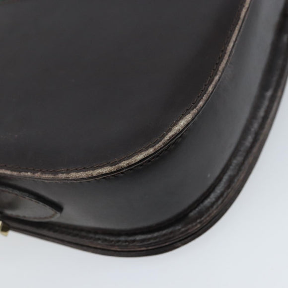 GUCCI Horsebit Web Sherry Line Shoulder Bag Leather Dark Brown Gold Auth ep13957