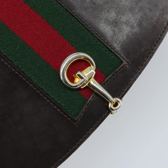 GUCCI Horsebit Web Sherry Line Shoulder Bag Leather Dark Brown Gold Auth ep13957